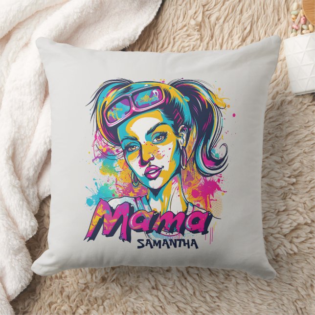 Personalized Retro  Mama Pop Art (18) Throw Pillow (Blanket)