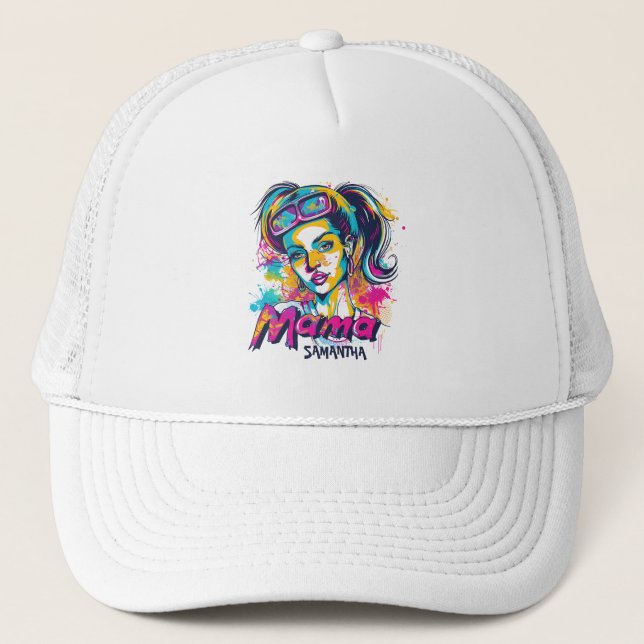 Personalized Retro  Mama Pop Art (18) Trucker Hat (Front)