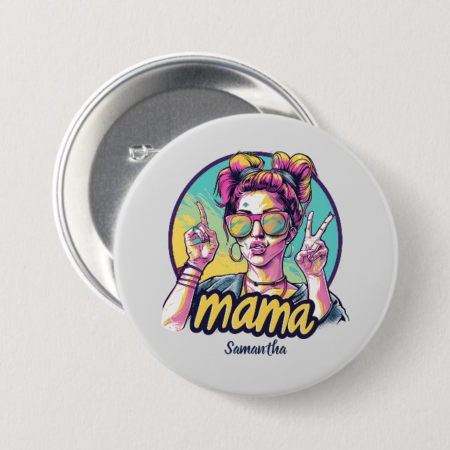 Personalized Retro  Mama Pop Art (19) 3 Inch Round Button (Front & Back)