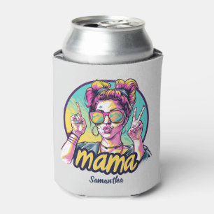 Personalized Retro  Mama Pop Art (19) Can Cooler