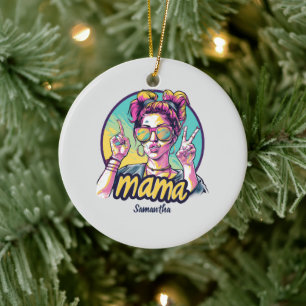 Personalized Retro  Mama Pop Art (19) Ceramic Ornament