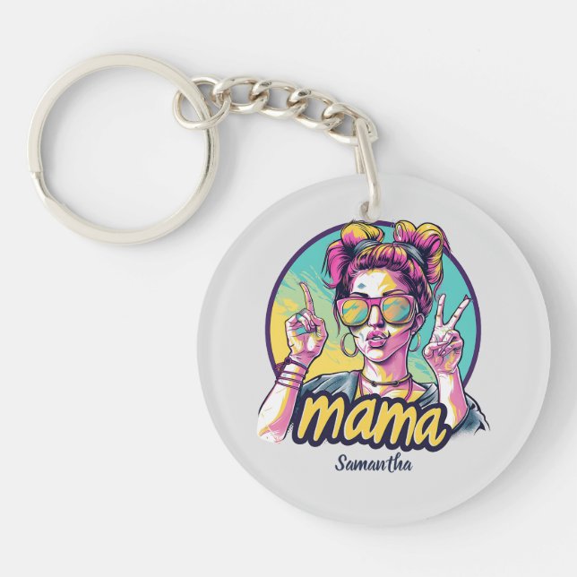 Personalized Retro  Mama Pop Art (19) Keychain (Front)