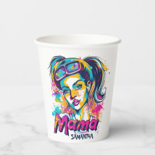 Personalized Retro Mama Pop Art (19) Paper Cups
