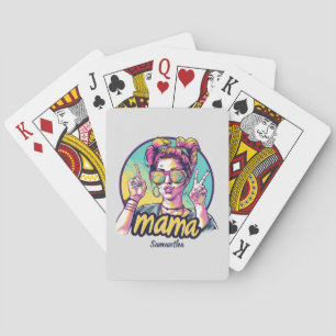Personalized Retro  Mama Pop Art (19) Playing Cards