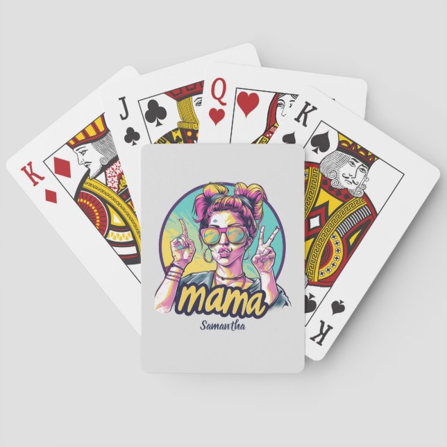 Personalized Retro  Mama Pop Art (19) Playing Cards (Back)