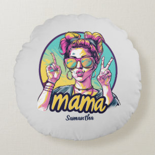 Personalized Retro Mama Pop Art (19) Round Pillow