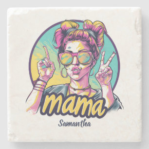 Personalized Retro Mama Pop Art (19) Stone Coaster
