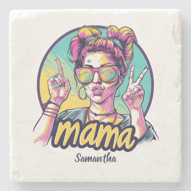 Personalized Retro  Mama Pop Art (19) Stone Coaster (Front)