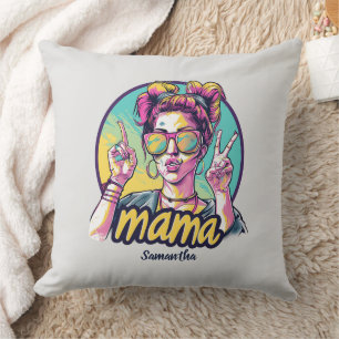 Personalized Retro Mama Pop Art (19) Throw Pillow