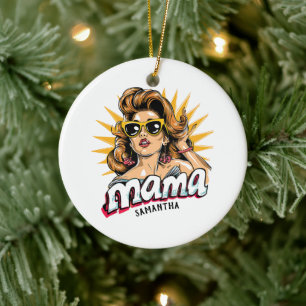 Personalized Retro Mama Pop Art 1 Ceramic Ornament