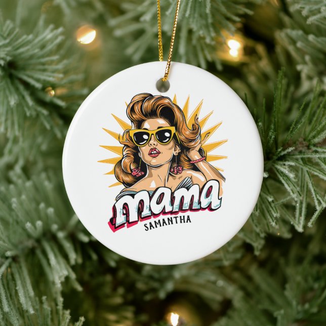 Personalized Retro  Mama Pop Art 1 Ceramic Ornament (Tree)