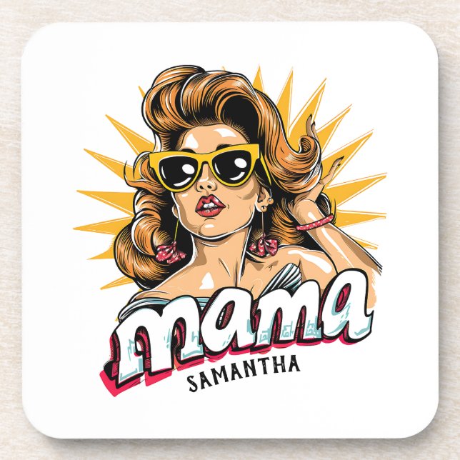 Personalized Retro  Mama Pop Art 1 Coaster (Front)
