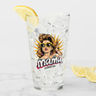 Personalized Retro Mama Pop Art 1 Glass