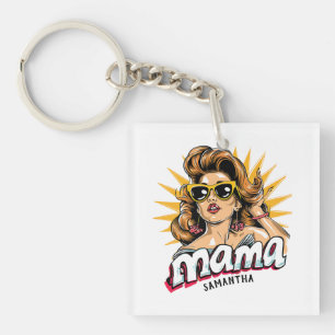 Personalized Retro Mama Pop Art 1 Keychain