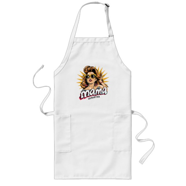 Personalized Retro  Mama Pop Art 1 Long Apron (Front)