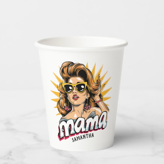 Personalized Retro  Mama Pop Art 1 Paper Cups (Front)