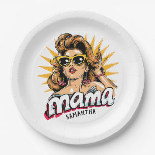 Personalized Retro  Mama Pop Art 1 Paper Plate