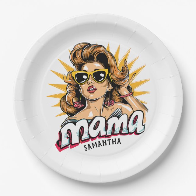 Personalized Retro  Mama Pop Art 1 Paper Plate (Front)