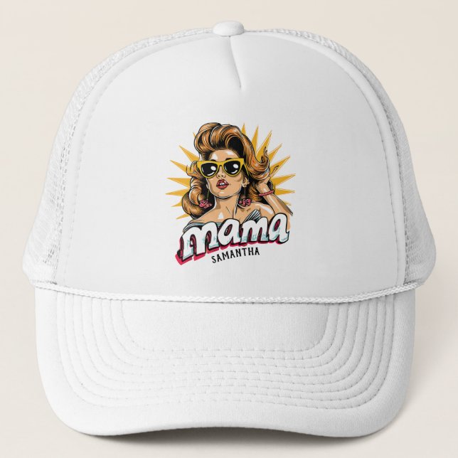 Personalized Retro  Mama Pop Art 1 Trucker Hat (Front)
