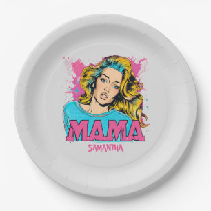 Personalized Retro Mama Pop Art (20) Paper Plate
