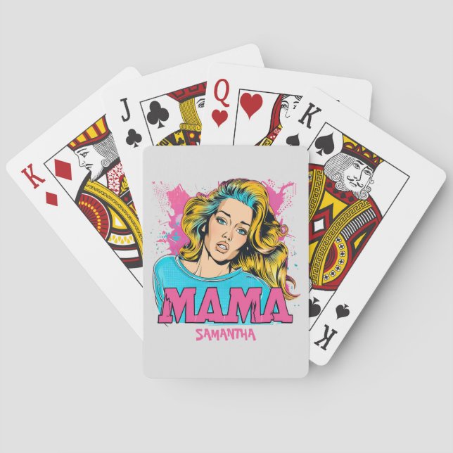 Personalized Retro  Mama Pop Art (20) Playing Cards (Back)