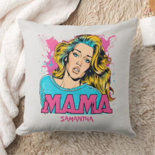 Personalized Retro  Mama Pop Art (20) Throw Pillow