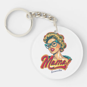 Personalized Retro  Mama Pop Art 2 Keychain