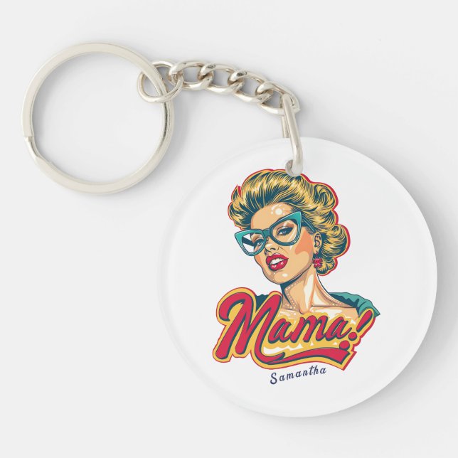 Personalized Retro  Mama Pop Art 2 Keychain (Front)