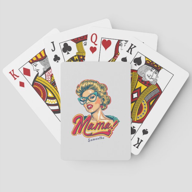 Personalized Retro  Mama Pop Art 2 Playing Cards (Back)