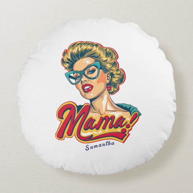 Personalized Retro  Mama Pop Art 2 Round Pillow (Front)