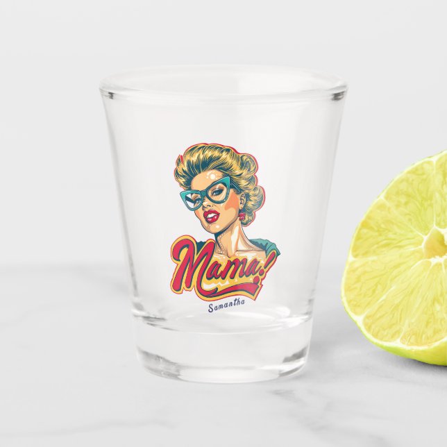 Personalized Retro  Mama Pop Art 2 Shot Glass (Front)