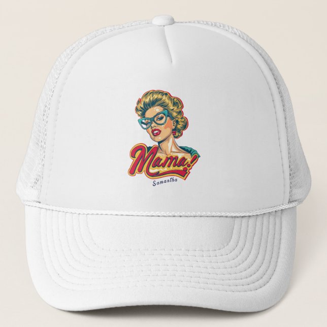 Personalized Retro  Mama Pop Art 2 Trucker Hat (Front)