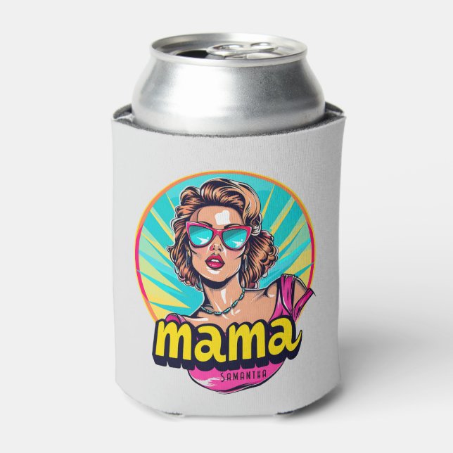 Personalized Retro  Mama Pop Art (3) Can Cooler (Can Front)