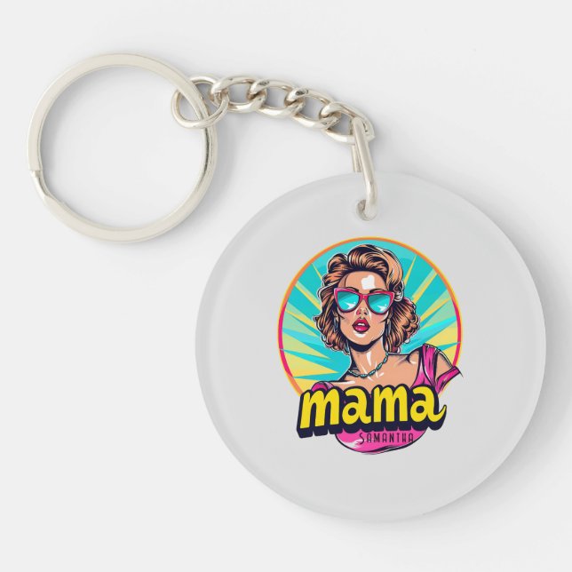Personalized Retro  Mama Pop Art (3) Keychain (Front)