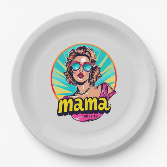 Personalized Retro  Mama Pop Art (3) Paper Plate (Front)