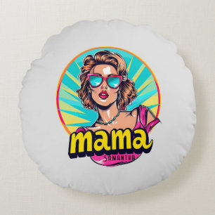 Personalized Retro Mama Pop Art (3) Round Pillow