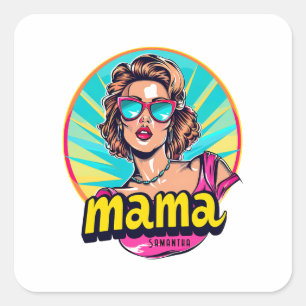 Personalized Retro Mama Pop Art (3) Square Sticker
