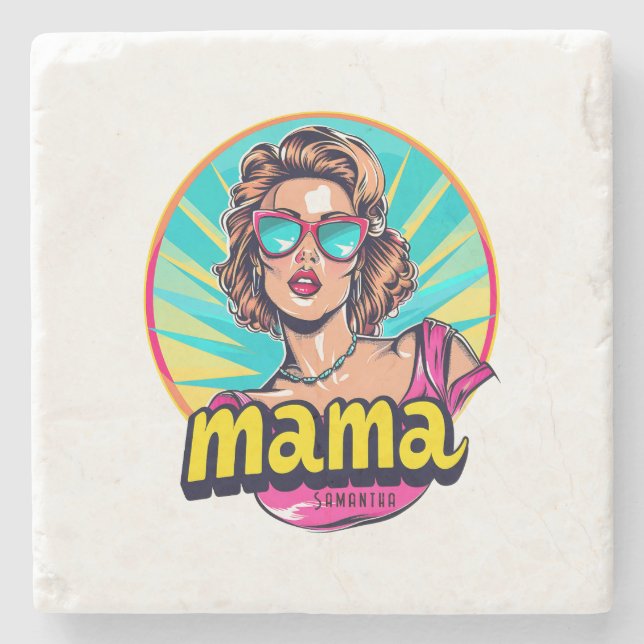 Personalized Retro  Mama Pop Art (3) Stone Coaster (Front)