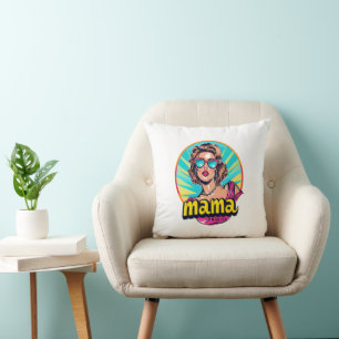 Personalized Retro Mama Pop Art (3) Throw Pillow