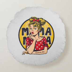 Personalized Retro  Mama Pop Art (4) Round Pillow