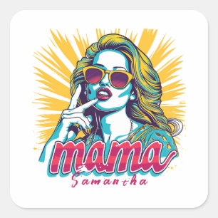 Personalized Retro Mama Pop Art (5) Square Sticker