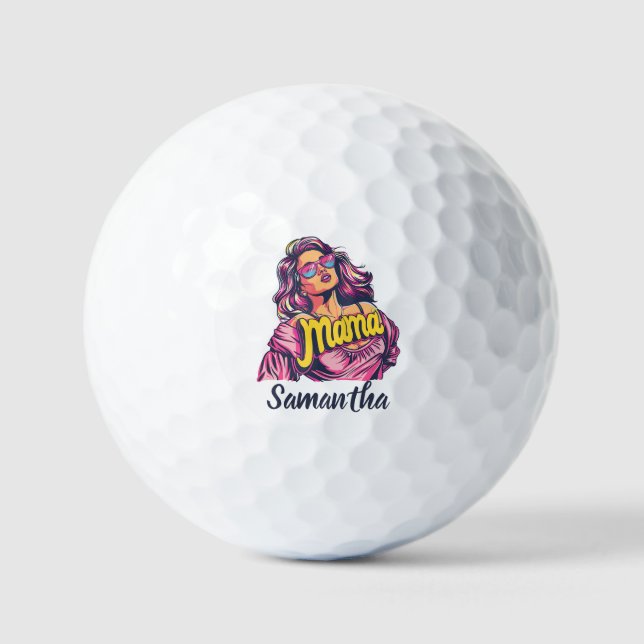Personalized Retro  Mama Pop Art (6) Golf Balls (Front)