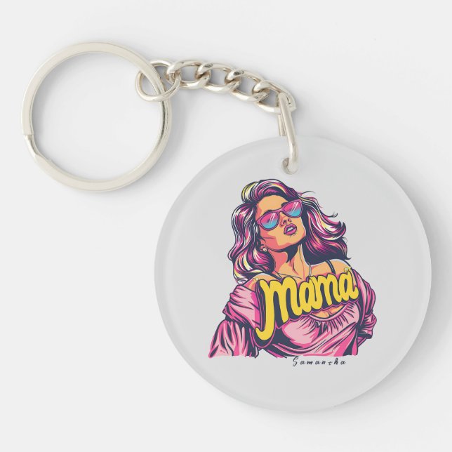 Personalized Retro  Mama Pop Art (6) Keychain (Front)