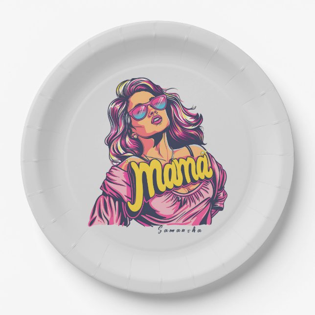 Personalized Retro  Mama Pop Art (6) Paper Plate (Front)