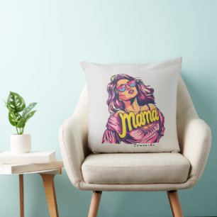 Personalized Retro Mama Pop Art (6) Throw Pillow