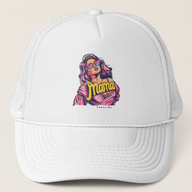 Personalized Retro  Mama Pop Art (6) Trucker Hat (Front)