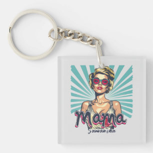 Personalized Retro Mama Pop Art (7) Keychain
