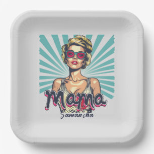 Personalized Retro Mama Pop Art (7) Paper Plate