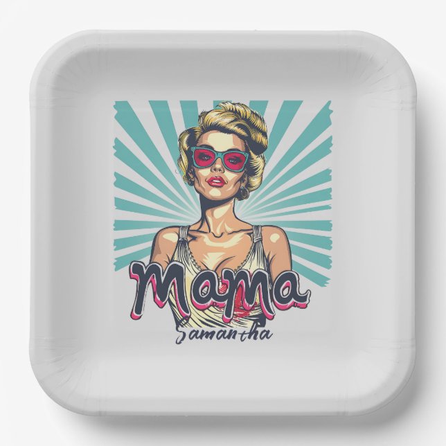 Personalized Retro  Mama Pop Art (7) Paper Plate (Front)