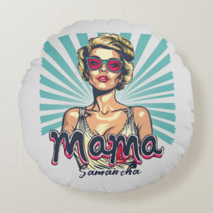 Personalized Retro Mama Pop Art (7) Round Pillow